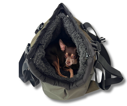 Hundetasche in komplettem Olivgrün mit Inlay für kleine Hunde bis 5 kg