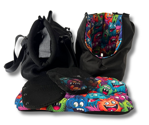 Für Hunde bis ca. 5kg / Hundetasche - Multifunktion Gr. M "Monsterchen" mit extra Inlay & abnehmbarem Fensternetz
