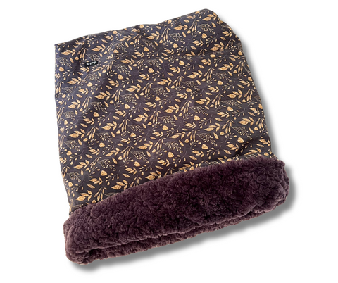 Goldene Blumen in Blau - Softschell - Hundeschlafsack / 80cm x 70cm (nicht umgeschlagen)