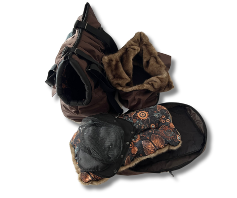 Für Hunde bis ca. 10kg / Wetterfeste Wintertasche "Brownie" / Rucksack-Funktion mit extra Fach im Boden & abnehmbarem Fensternetz  / Gr. XL