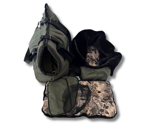 Für Hunde bis ca. 10kg / Wetterfeste Wintertasche "In Khaki" / Rucksack-Funktion mit abnehmbarem Netz  / Gr. XL - Lieferzeit ca. 8 Wochen NACH Ihrer Bestellung