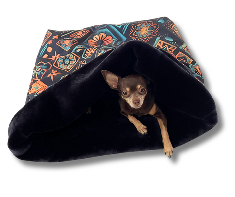 Blumen in Blau - Softschell - Hundeschlafsack / 80cm x 70cm (nicht umgeschlagen)