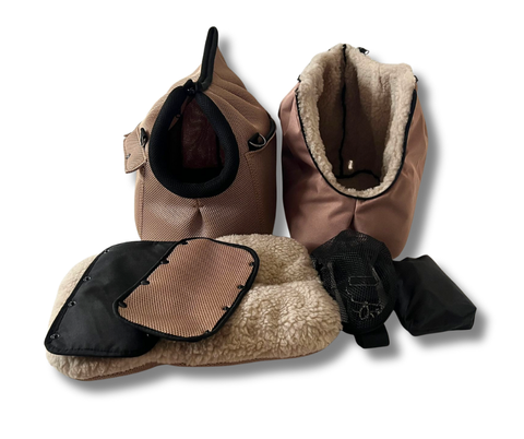 Für Hunde bis ca. 5kg / Exklusiver Regenschutz 💦 / Sommertasche - Multifunktion Gr. M "Teddybär" mit extra Inlay & abnehmbarem Fensternetz