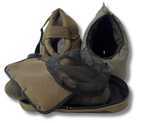 Olivgrüne Hundetasche mit herausnehmbarem Inlay und Wendekissen für kleine Hunde