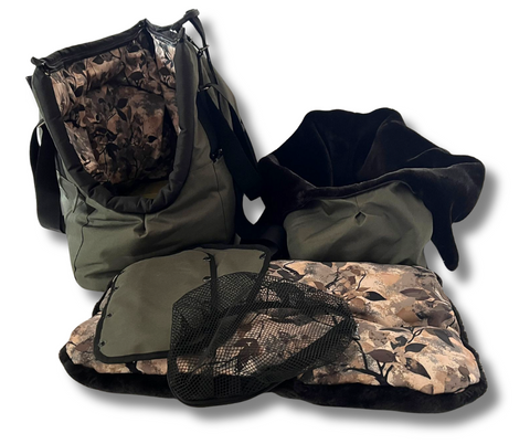 Für Hunde bis ca. 10kg / Wetterfeste Wintertasche "In Khaki" / Rucksack-Funktion mit abnehmbarem Netz  / Gr. XL - Lieferzeit ca. 8 Wochen NACH Ihrer Bestellung