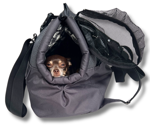 3-in-1 Hundetasche-Rucksack in Grau mit Rucksackfunktion und separat tragbarem Inlay-Täschchen