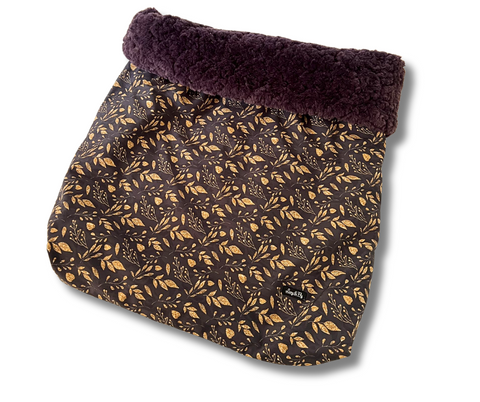 Goldene Blumen in Blau - Softschell - Hundeschlafsack / 80cm x 70cm (nicht umgeschlagen)