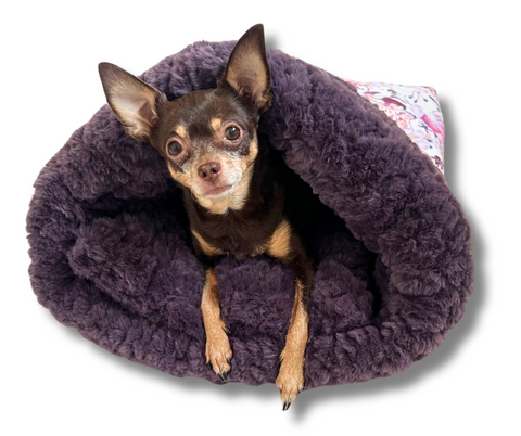 Palm trees at night - softshell dog sleeping bag with pillow / 53cm x 48cm (not folded over)