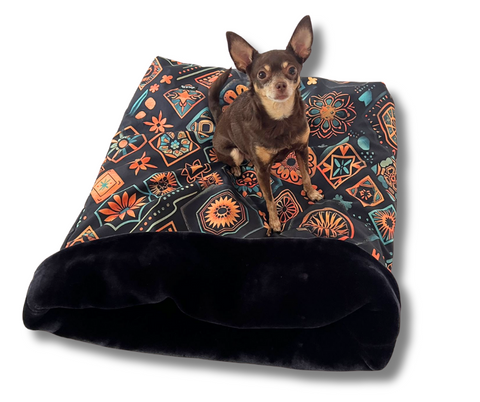 Blumen in Blau - Softschell - Hundeschlafsack / 80cm x 70cm (nicht umgeschlagen)