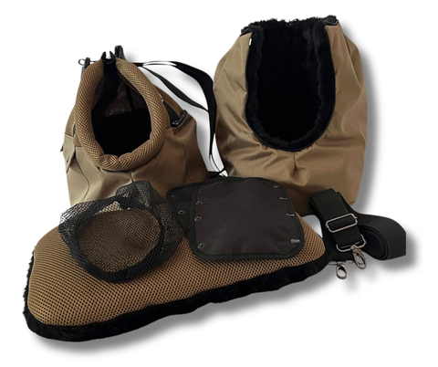 Multifunktion Hundetasche Safari Sun mit warmem Kunstfell-Inlay, Fensternetz und Zubehör