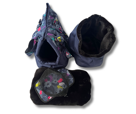 Wetterfeste Hundetasche "Blümchen" mit abnehmbarem Fensternetz Gr. S, M, L, XL / Lieferzeit ca. 6 Wochen NACH Ihrer Bestellung