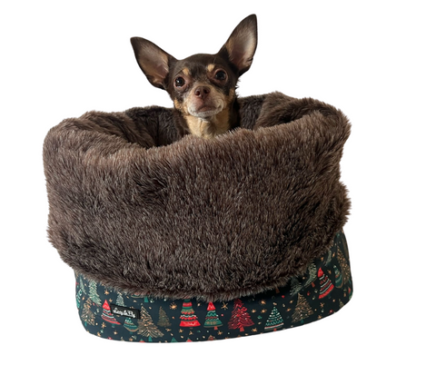 Weihnachten - gefütterter Softschell-Hundeschlafsack mit stabilem Boden & Kissen / Bodengröße 40cm x 22cm / 47cm Hoch