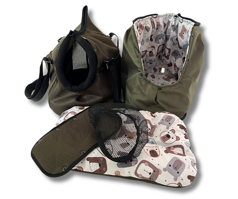Für Hunde bis ca. 5kg / Sommertasche - Multifunktion Gr. M "Bärchen" mit extra Inlay & abnehmbarem Fensternetz - Lieferzeit ca. 8 Wochen NACH Ihrer Bestellung