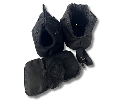 Schwarze Hundetasche Schwarze Perle mit weichem Inlay, Wendekissen und zwei abnehmbaren Tragegurten