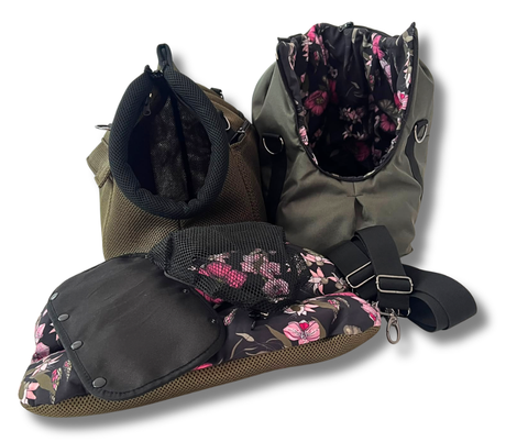 Hundetasche Multifunktion Olivgrün mit separat tragbarem Inlay-Täschchen und Karabinergurten