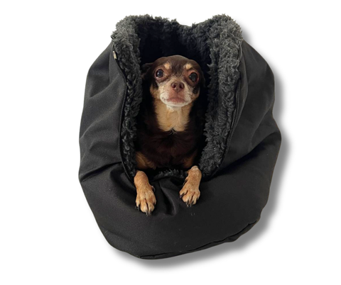Extra Inlay für Hundetasche Gr. M in Schwarz mit wetterfestem Oxford und weichem Teddyplüsc