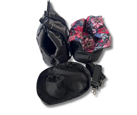 Tasche, separates Inlay und abnehmbares Bodenfach
Blütennacht Hundetasche mit separat tragbarem Inlay, abnehmbarem 5-cm-Bodenfach und verstellbaren Tragegurten