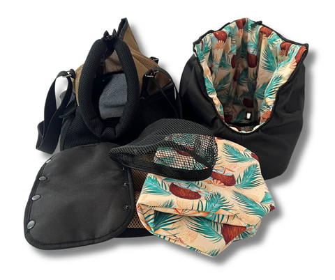 Sommertasche Tropical Dream Gr. S mit tropischem Inlay, Fensternetz und Zubehör für Mini-Hunde bis 2,5 kg