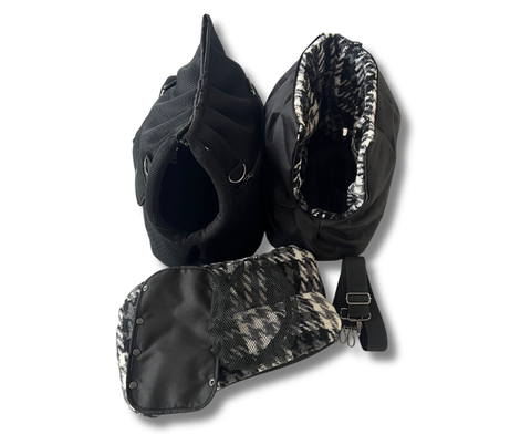 Exklusive schwarze Hundetasche mit fester Bodenplatte und Schultergurt