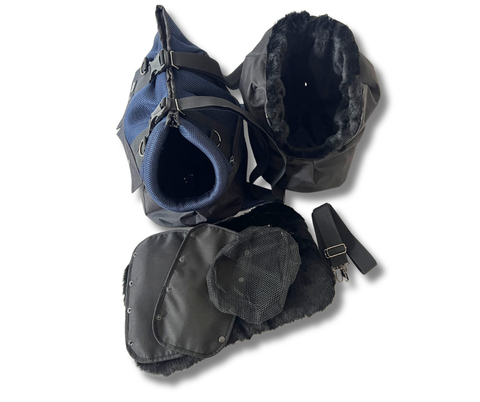 Hundetasche Nachtblau Marin mit herausnehmbarem Inlay, Fensternetz und Schultergurt