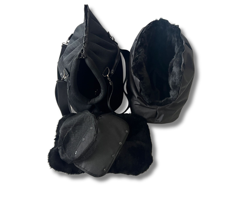 Für Hunde bis ca. 5kg / Hundetasche - Multifunktion Gr. M "Schwarze Perle" mit extra Inlay & abnehmbarem Fensternetz