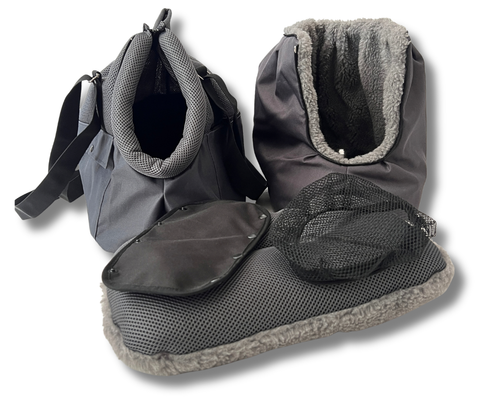Exklusive Hundetasche für kleine Hunde mit grauem Mesh Fensternetz und Kuschelinlay