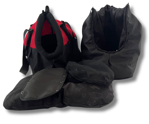 Rot-schwarze Sommertasche-Multifunktion Carmen für Hunde bis 5 kg mit stabilem Boden und Inlay