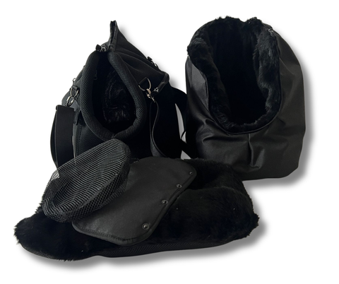 Für Hunde bis ca. 5kg / Hundetasche - Multifunktion Gr. M "Schwarze Perle" mit extra Inlay & abnehmbarem Fensternetz