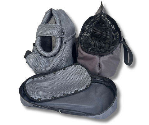 3-in-1 Sling-Hundetasche Ocean Grau mit Sicherheits-Fensternetz und herausnehmbarem Inlay-Täschchen