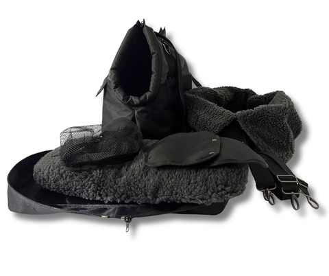 Smoky Black 3-in-1 Premium-Hundetasche Gr. L für Hunde bis ca. 7 kg mit Rucksackfunktion und Winter-Inlay