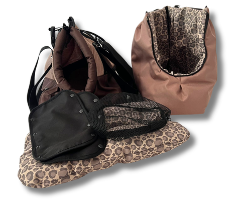 Sommertasche Leo Gr. M mit herausnehmbarem Leo-Inlay, Fensternetz und Zubehör für Hunde bis 5 kg