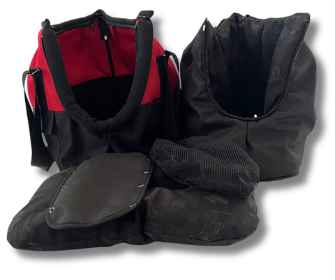 Sommertasche Carmen in Rot und Schwarz mit Inlay und Zubehör für kleine Hunde bis 5 kg