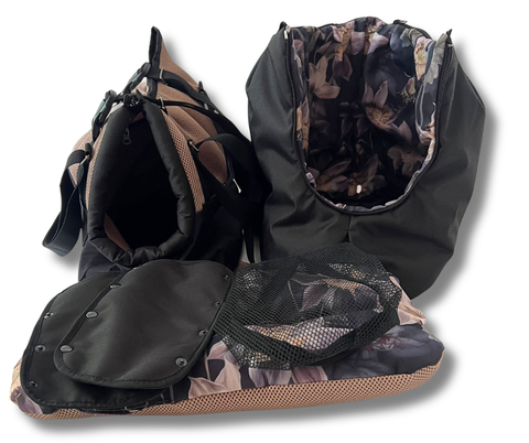 Sommertasche Nachtblumen Gr. L mit floralem Inlay, Fensternetz und Zubehör für Hunde bis 7 kg