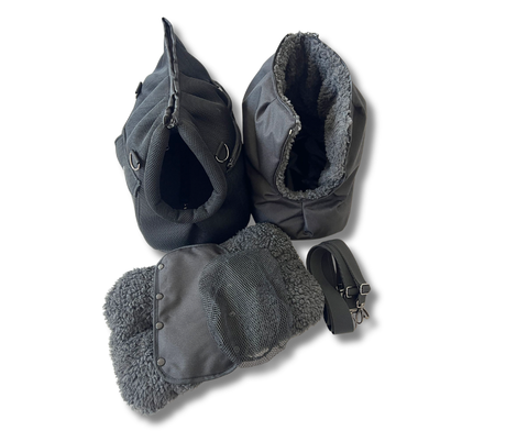 Für Hunde bis ca. 5kg / Hundetasche - Multifunktion Gr. M "In Schwarz / Grafit" mit extra Inlay & abnehmbarem Fensternetz.