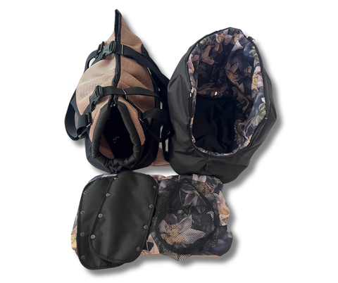 Sommertasche für Hunde bis 7 kg mit Rucksackfunktion und Blumen-Inlay