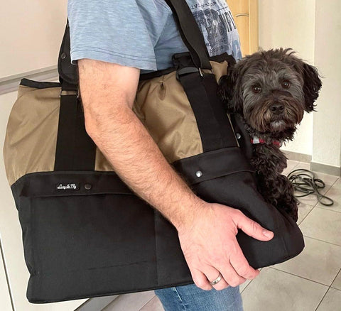 Für Hunde bis ca. 10kg / Wetterfeste Wintertasche "In Khaki" / Rucksack-Funktion mit abnehmbarem Netz  / Gr. XL - Lieferzeit ca. 8 Wochen NACH Ihrer Bestellung